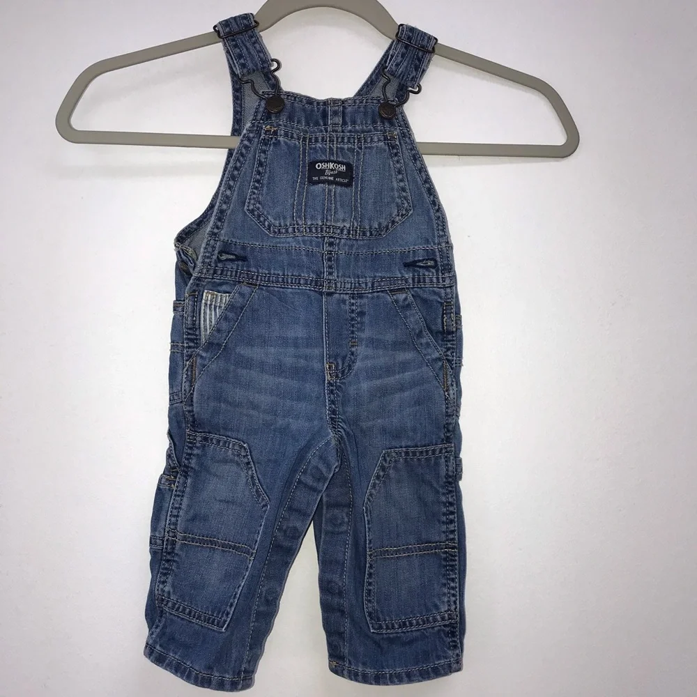 6M Baby Infant Oshkosh Bgosh Osh Kosh Overalls Denim w/ Stripe Pocket Detail